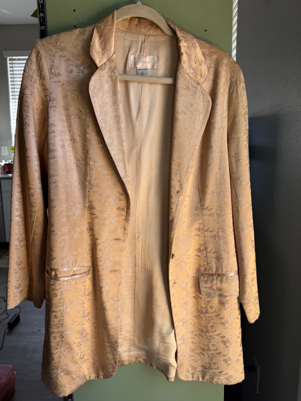 Gold Women's Embroidered Satin Blazer Jacket US 6